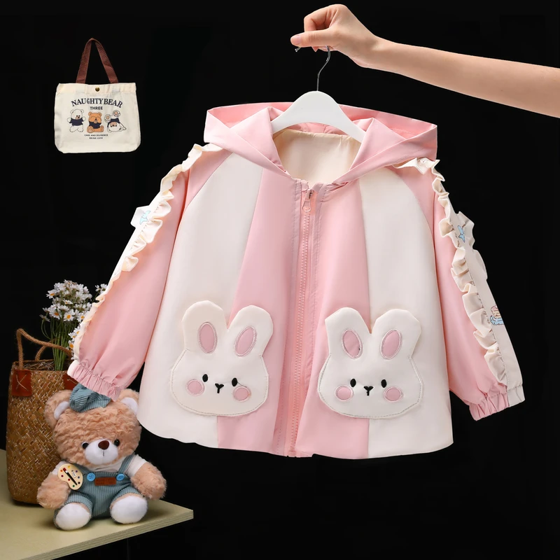 女宝宝外套一岁女宝宝可爱兔耳朵外出服女童时髦花边长袖秋季上衣