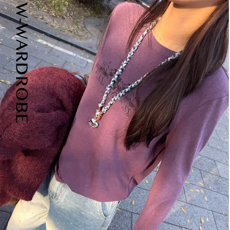 SELALA GU&OITMMTIO-紫色绒蛋白自发热长袖TEE