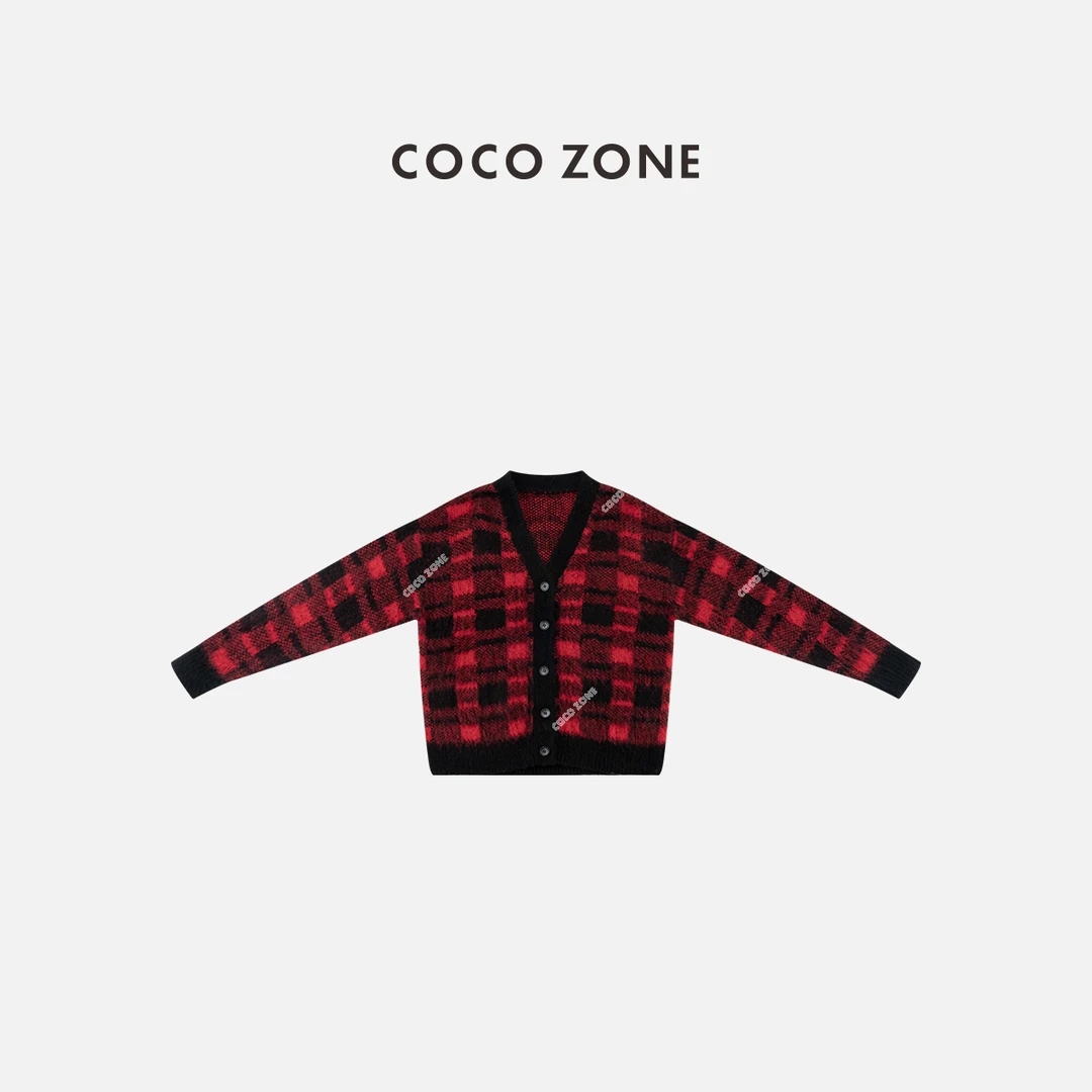 COCO ZONE 刘一一 设计感撞色条纹针织衫时尚V领上衣CC2C2205