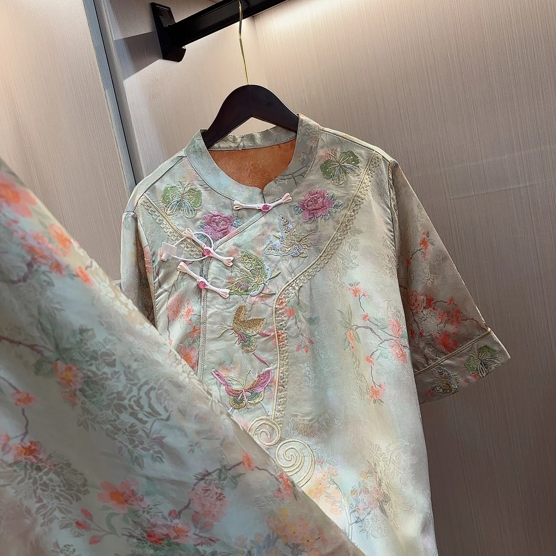 花想容-2025新中式中国风夏季复古绣花改良旗袍显瘦连衣裙6.12