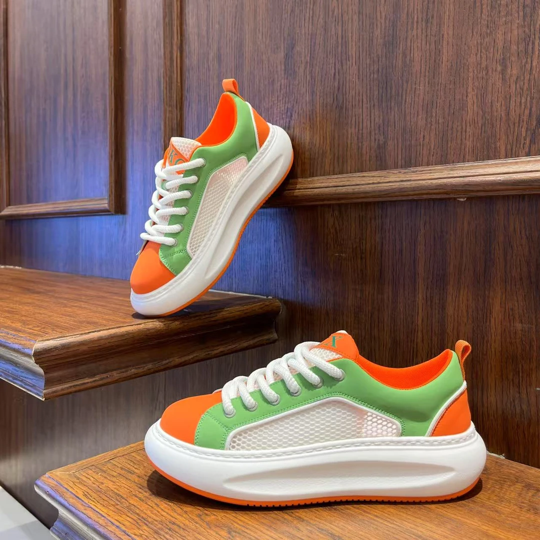 男鞋2025网面夏季厚底薄款休闲潮鞋增高时尚小众低帮透气男生鞋子