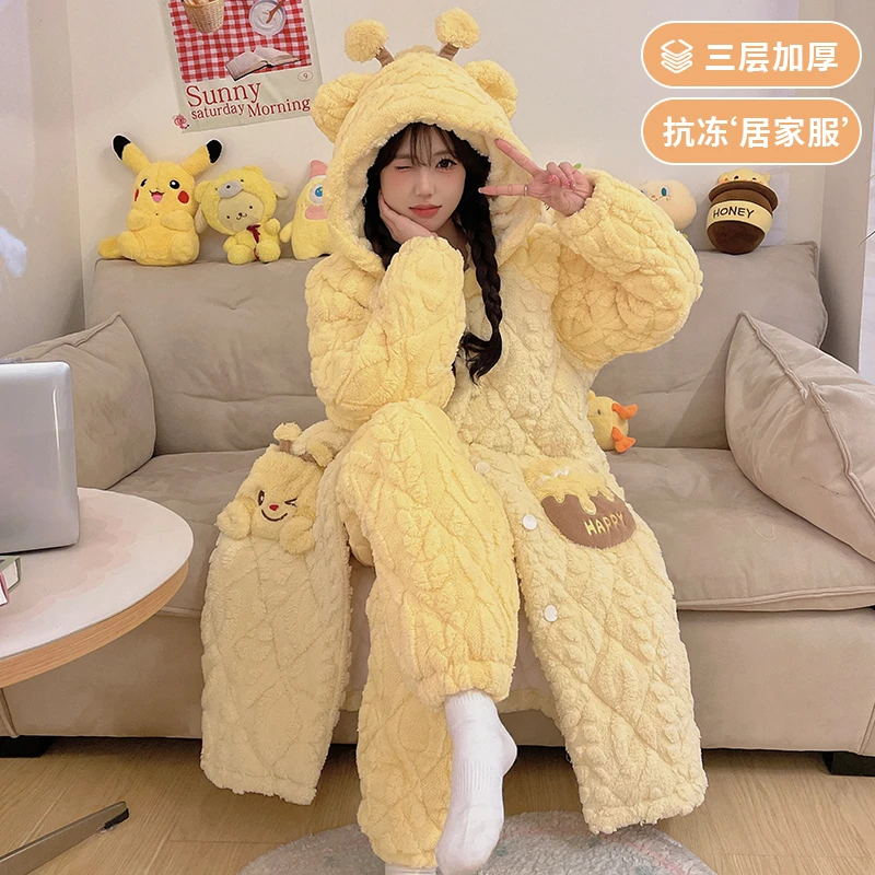 【新粉福利】睡衣女秋冬季加绒加厚学生睡袍可外穿大码可爱舒适宽松