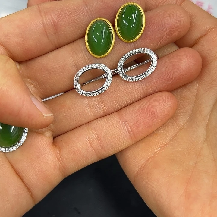 迷***）和田玉银S925镶嵌耳饰