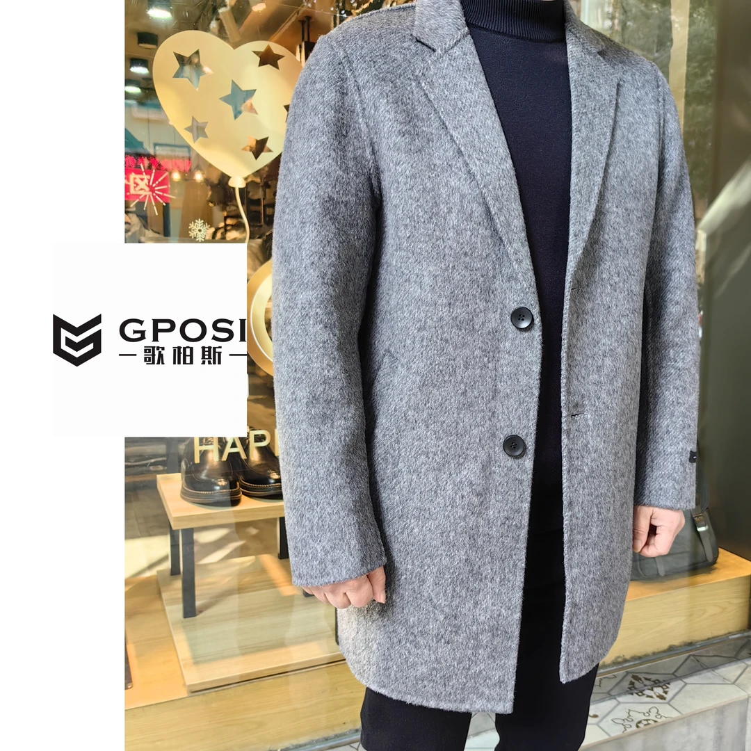 歌柏斯GPOSI羊毛驼毛双面呢中长外套男装新款高端阿尔巴卡男士