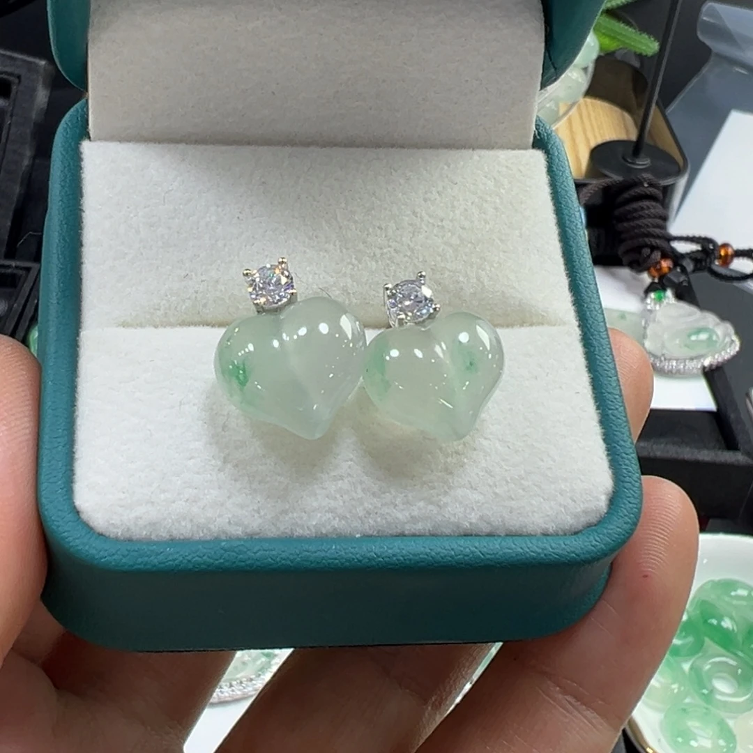 石英质玉银S925镶嵌耳钉