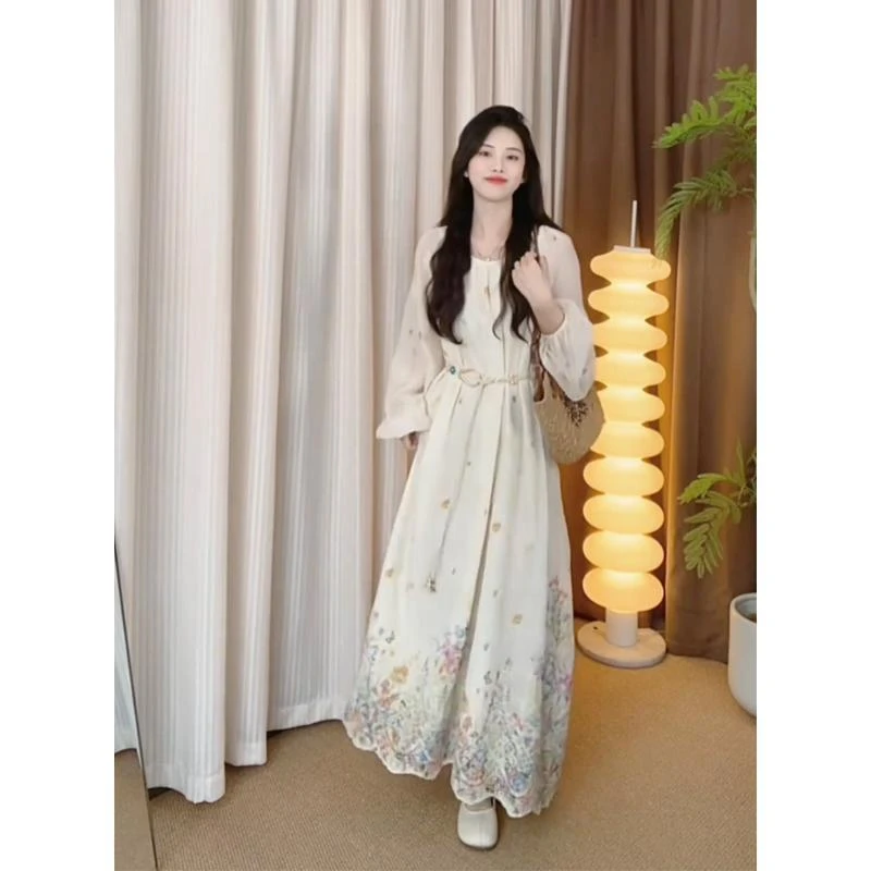 法式复古茶歇刺绣防晒连衣裙春夏季新款宽松显瘦超仙女长裙子休闲