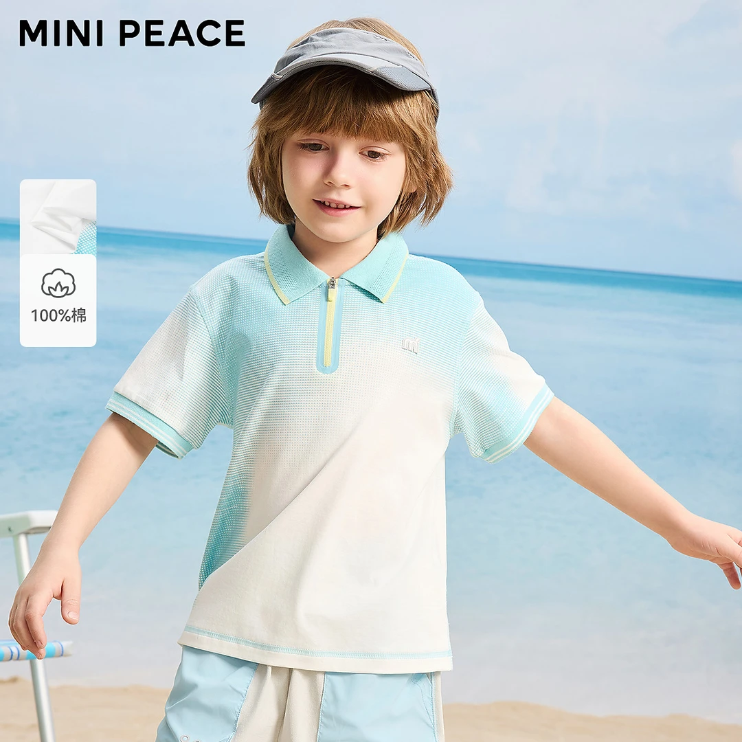 [液氨凉感]【专柜同款】MINIPEACE太平鸟童装男童晕染翻领POLO衫