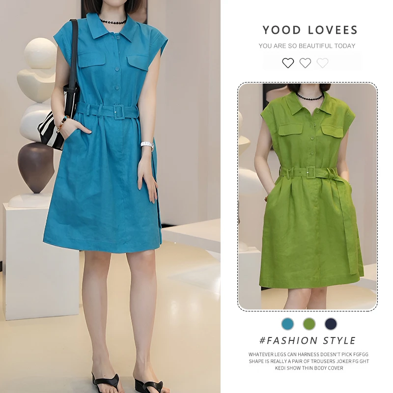2025年夏季高级感时尚简约气质小裙子休闲职业显瘦衬衫无袖连衣裙