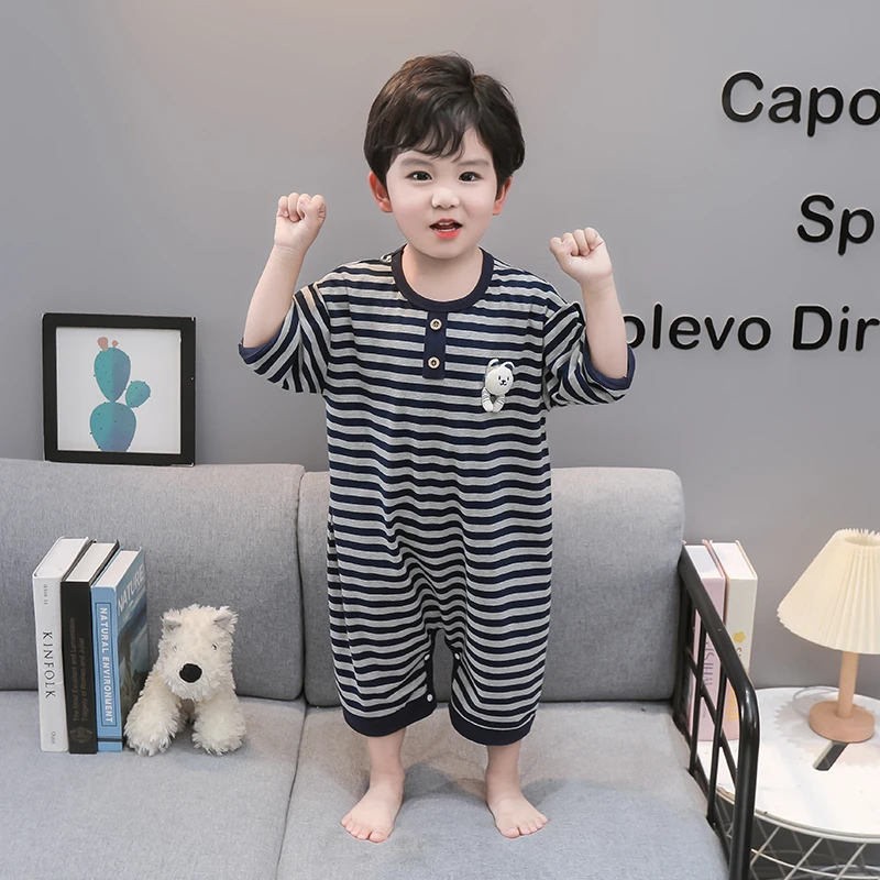 男童夏季连体睡衣纯棉薄款男孩防着凉空调服儿童宝宝夏款防踢睡袋