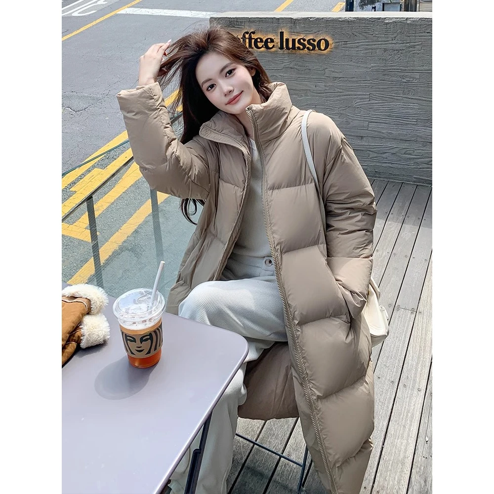 白色长款羽绒服女2024冬季新款加厚过膝宽松百搭白鸭绒面包服外套
