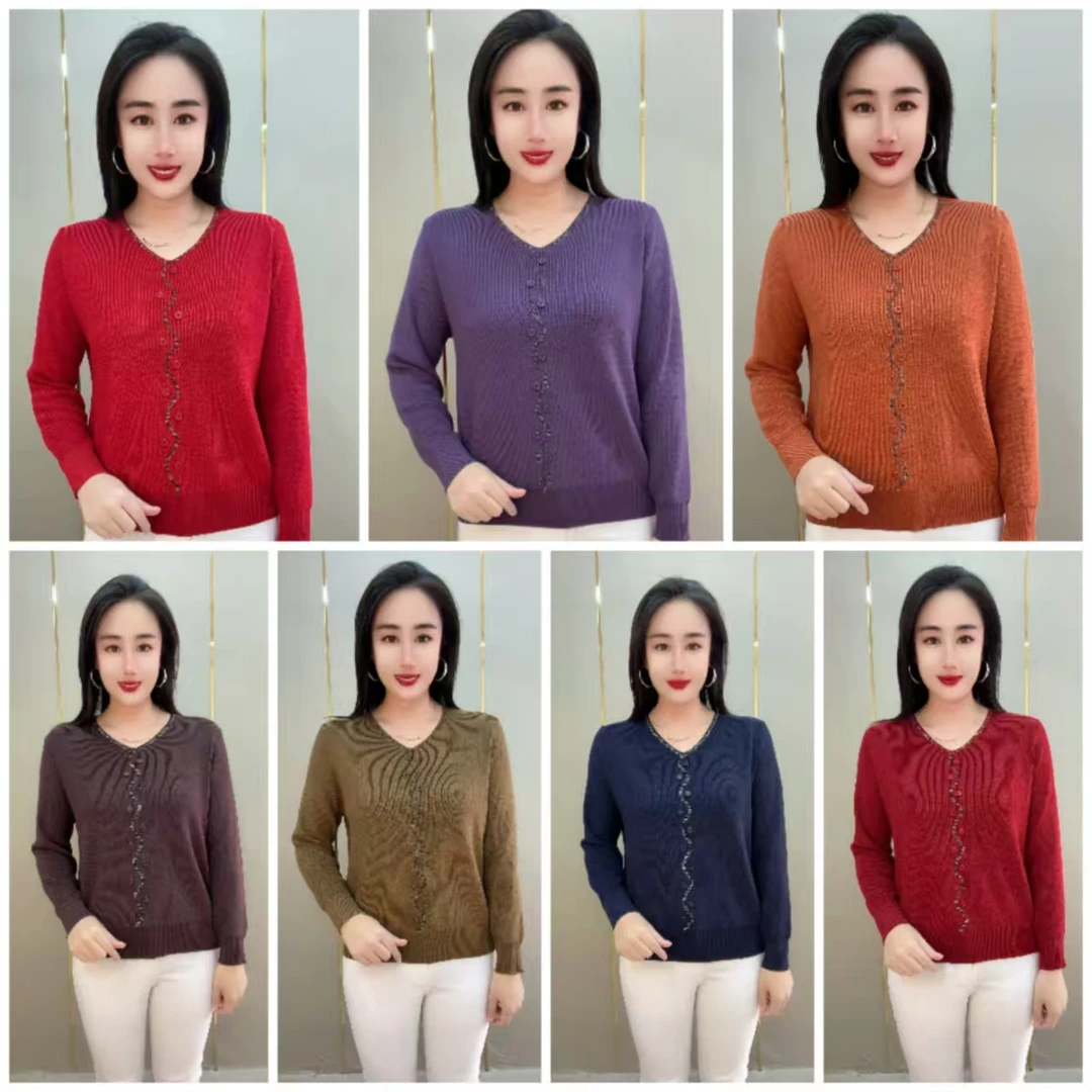 1118款S弯烫钻焦麻针织衫