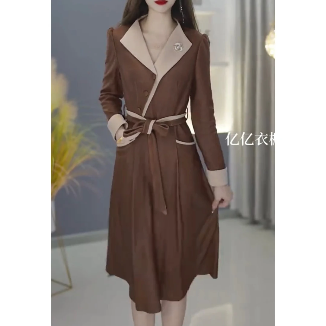 【高货定制】B36咖色新款优雅气质时尚减龄休闲收腰显瘦连衣裙