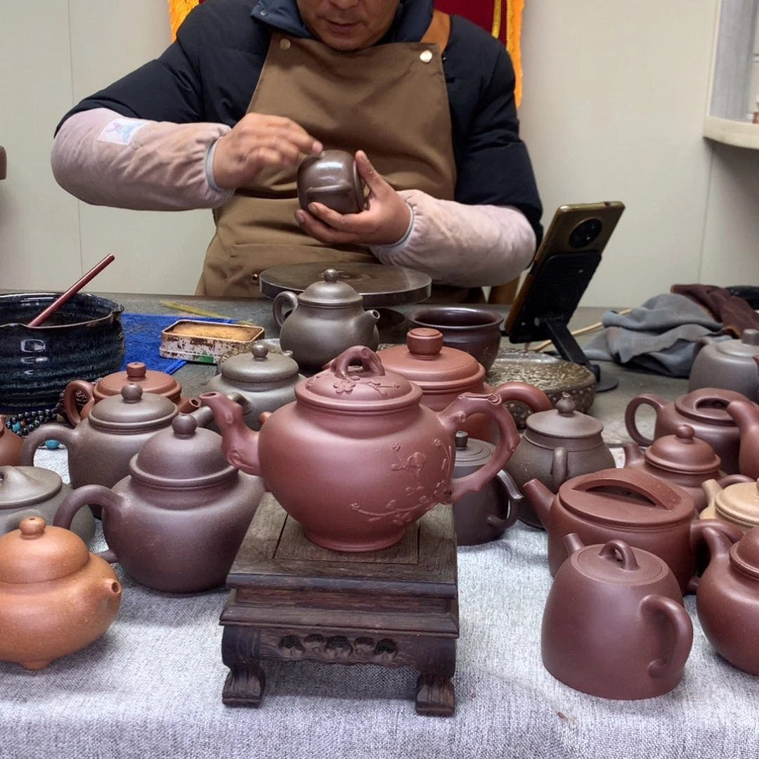 紫泥茶壶梅花报春450c半手工制作