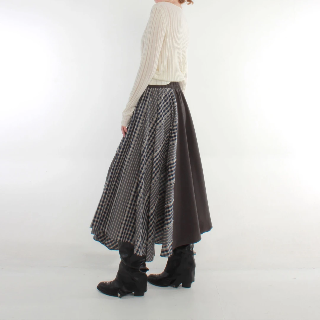 artbrut 格纹拼接半裙 不分前后转圈穿法 松紧腰显瘦百搭
