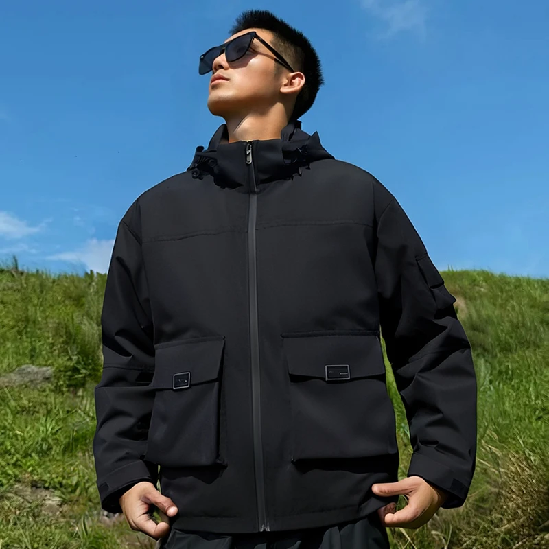 痞帅高级感2025新款冲锋衣户外休闲男士春季夹克连帽外套防风