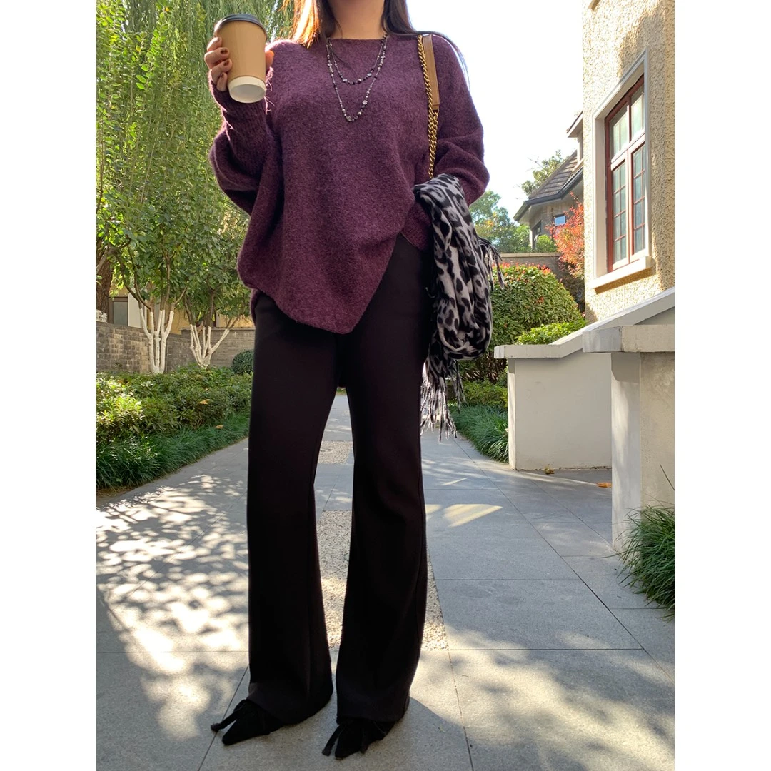 李洒洒子SaSa 石墨烯科技微喇裤子黑色显瘦休闲喇叭裤女秋冬2024