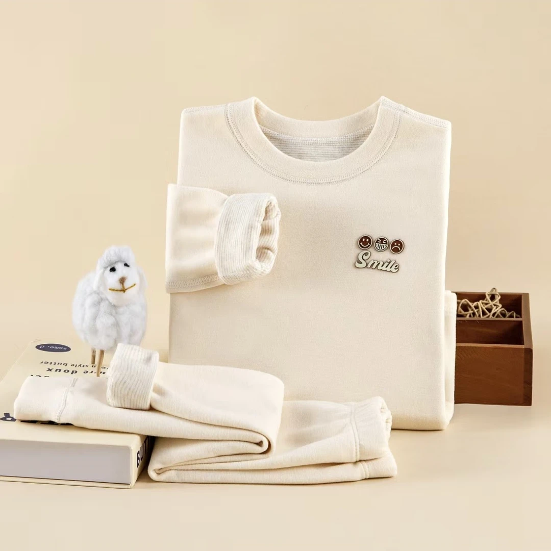 居家男童女童秋冬季羊毛蚕丝内衣套装2555小笑脸
