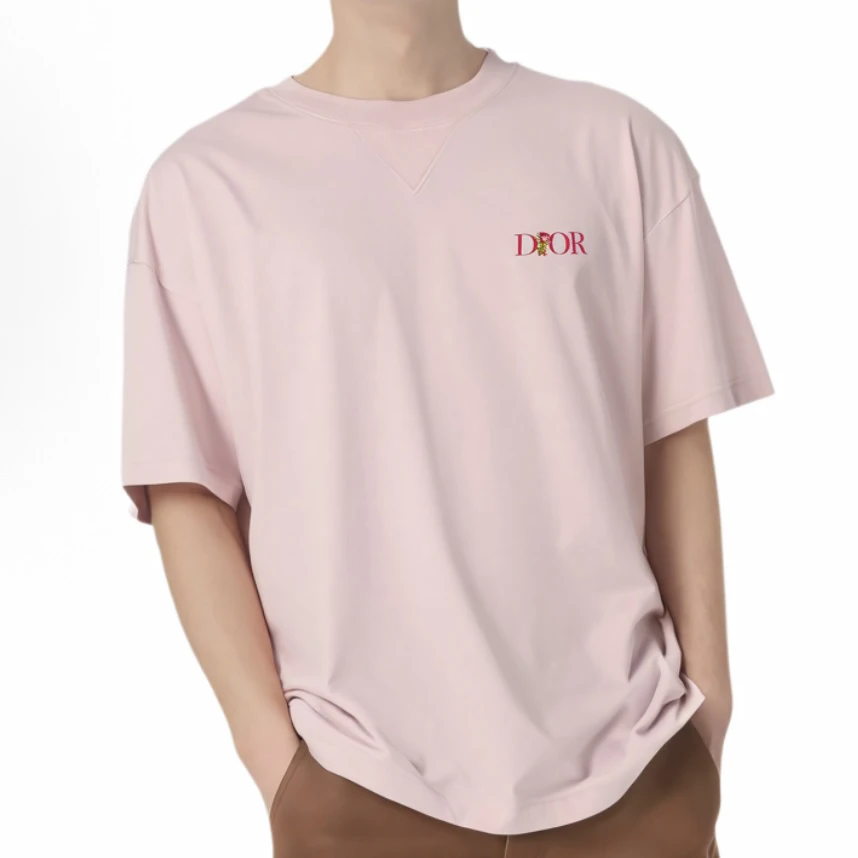 未使用 DIOR/迪奥 玫瑰刺绣字母LOGO粉色短袖 3XL码 2XL码