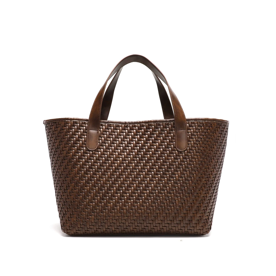 经典气质老钱风手工编织大容量托特包（E15）