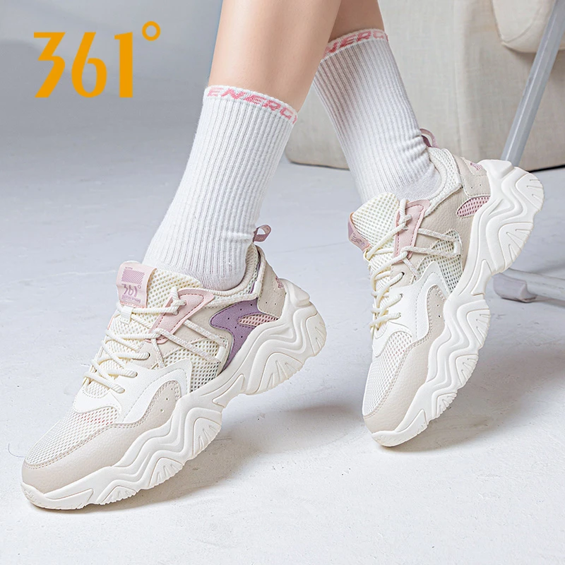 361°运动鞋女鞋春夏新款白色鞋子跑步鞋透气休闲鞋361度老爹鞋女