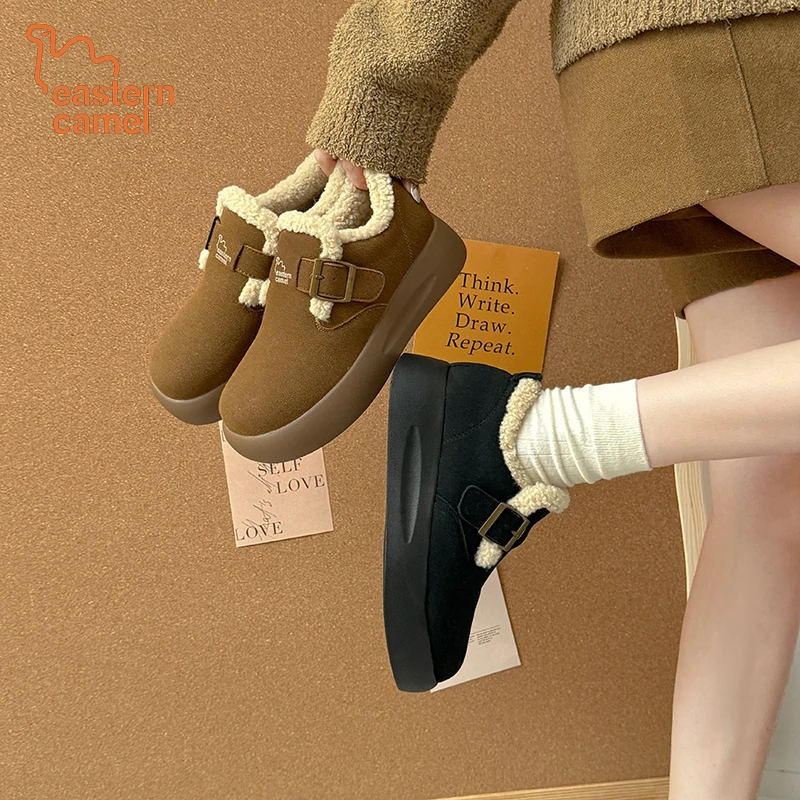 东方骆驼厚底加绒勃肯鞋女士新款冬季防滑增高毛绒保暖雪地靴棉鞋