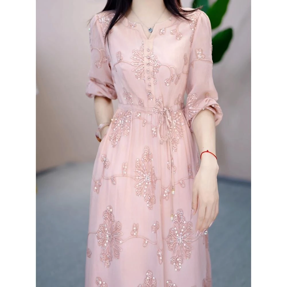 高档连衣裙时尚中长裙2025春夏洋气显瘦减龄气质百搭大码妈妈女装