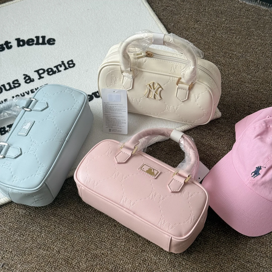 MLB 手拎包压花满标抽绳水桶手提包单肩包女生斜款包7ACRMD55N