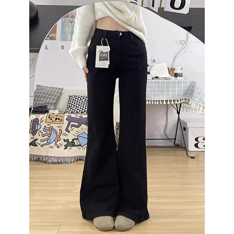 大码A版微喇叭牛仔裤女秋季新款胖mm宽松显瘦不贴腿阔腿直筒裤子