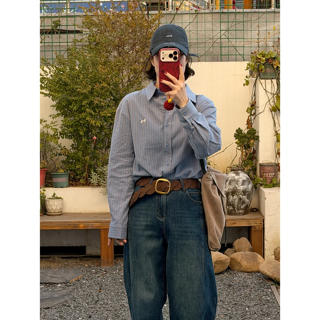 zhukele 竖条拼色衬衫