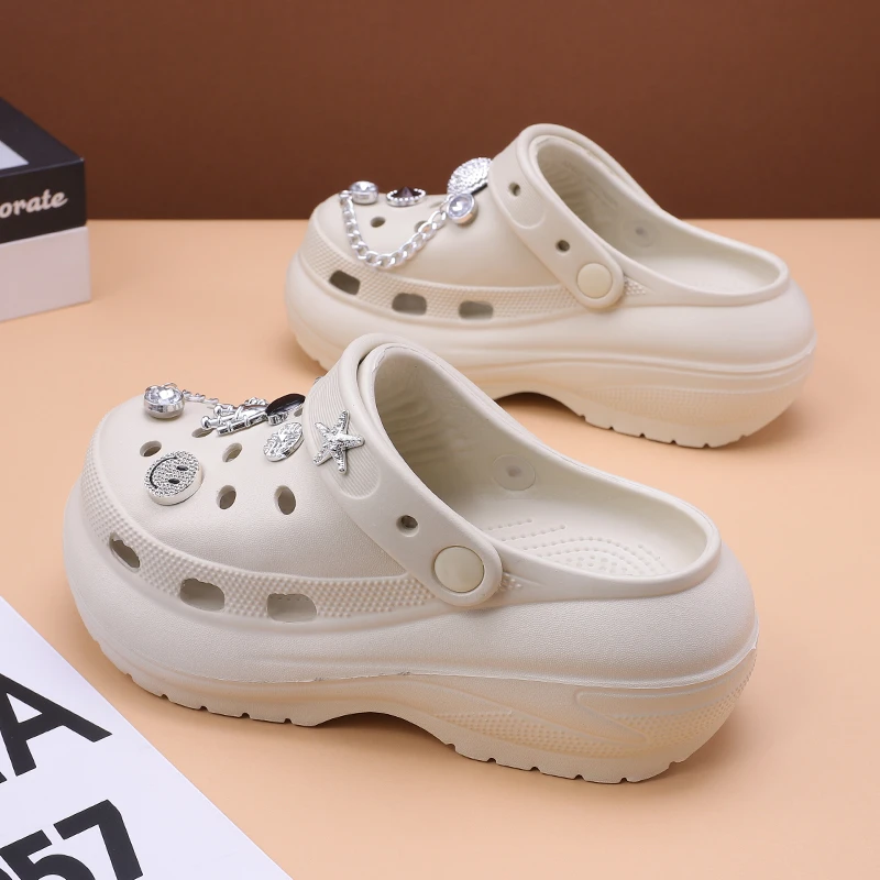 厚底洞洞鞋女款夏季外穿时尚光轮一体软底防滑半拖出游海边沙滩鞋