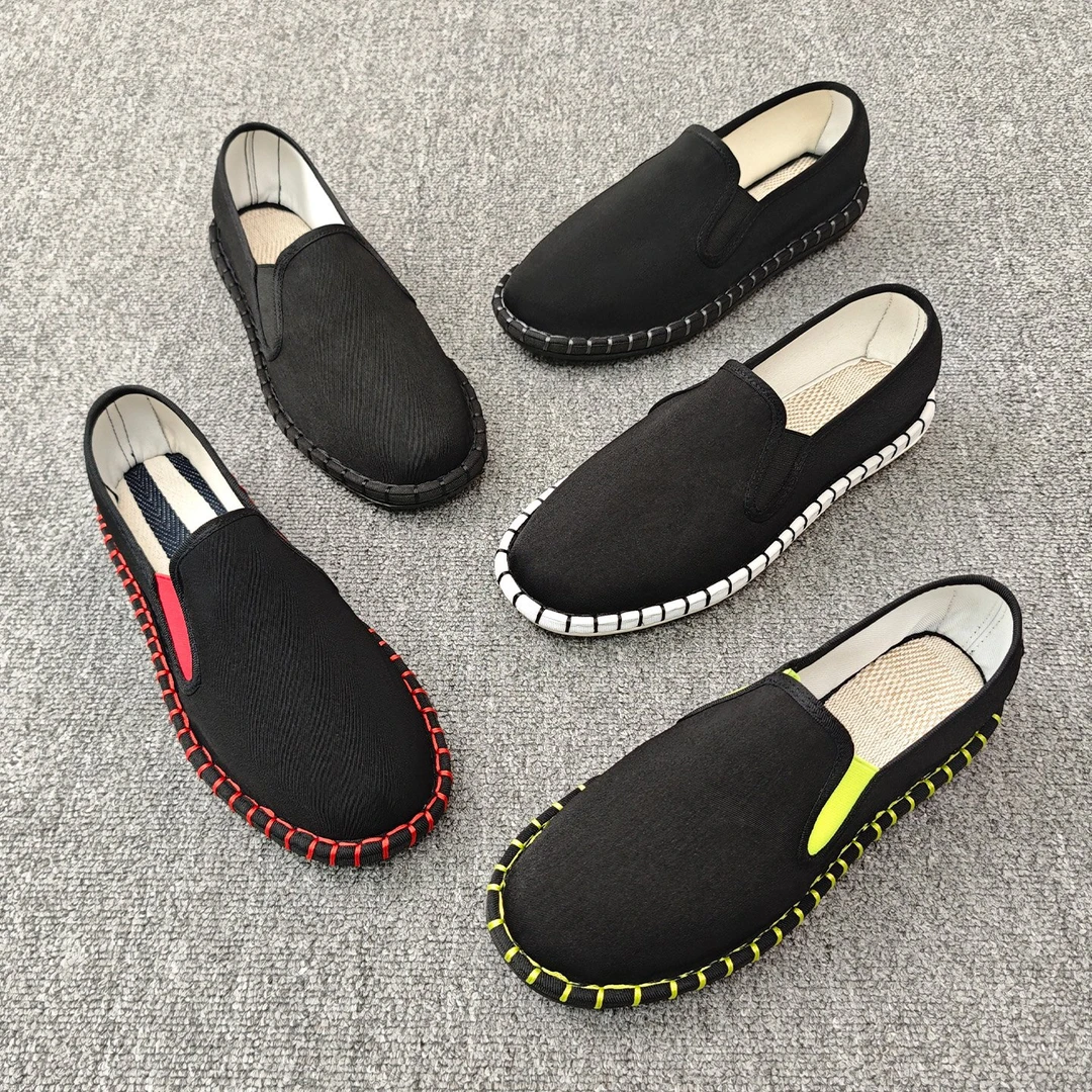 夏季透气手工老北京布鞋锁边软底工地轻便一脚蹬男工作开车不闷汗