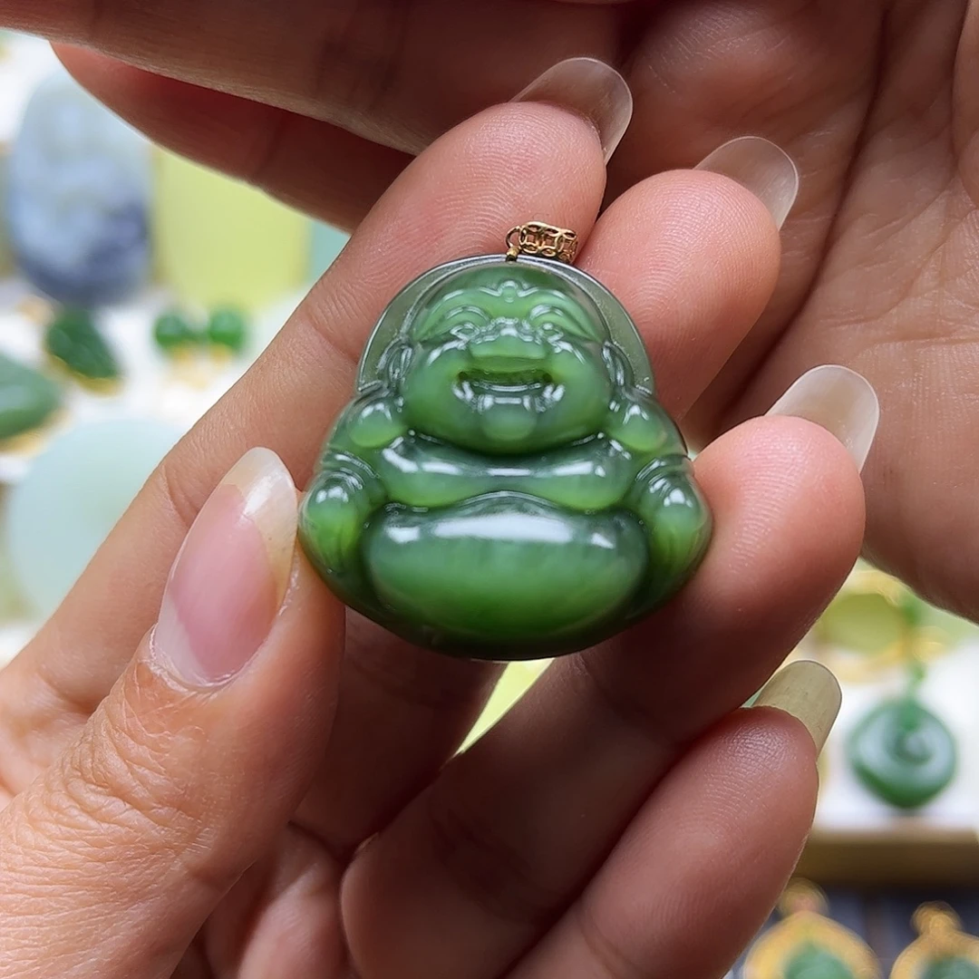 和田玉18K金镶嵌颈饰猫眼