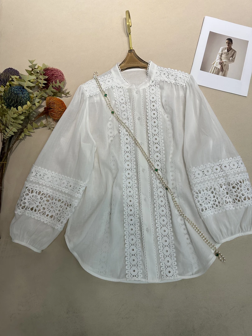 玛薇丝【镂云绣】镂空水溶刺绣大气时尚衬衫