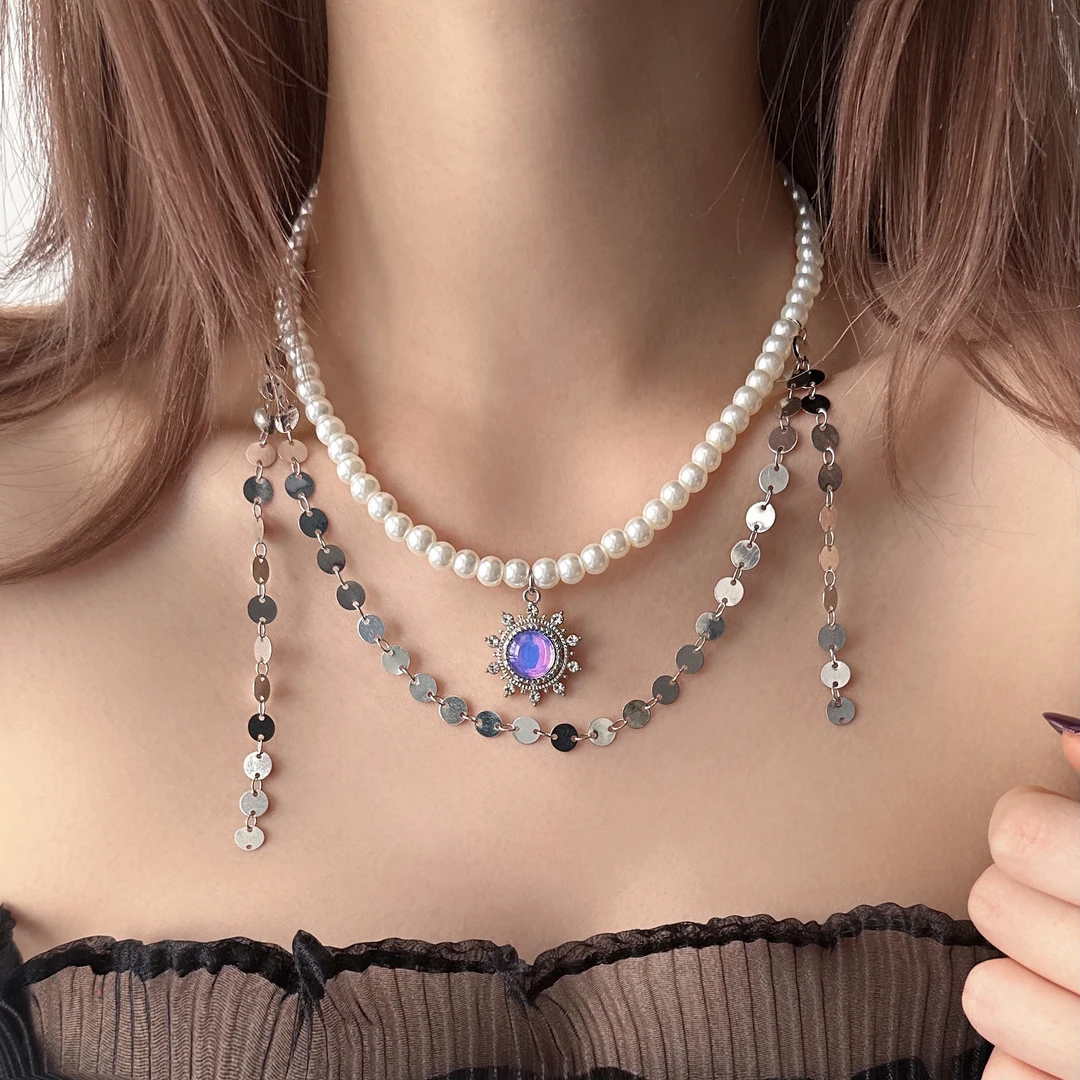 合金树脂项链 X5435-1甜美精致轻奢百搭个性高级感太阳花珠珠项链