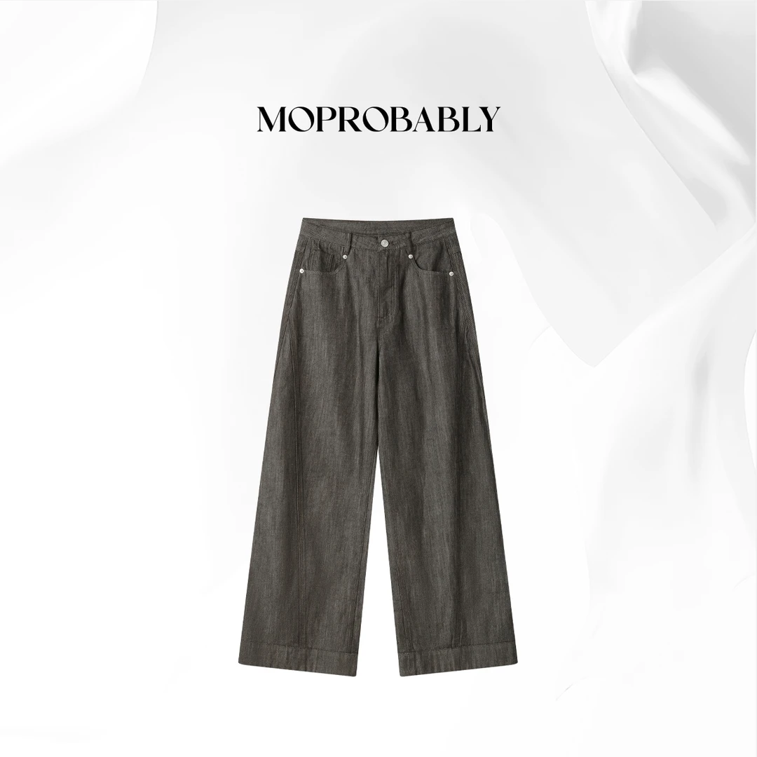 Moprobably贝贝「琥珀」"棉+亚麻"时尚通勤直筒牛仔裤L5373036