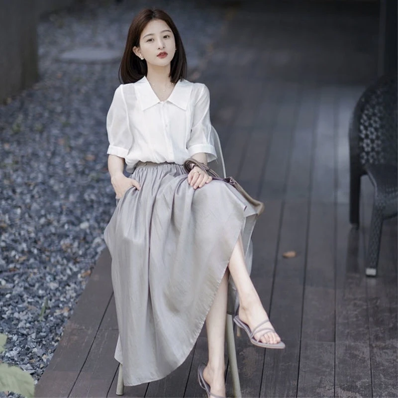 2025新款高定轻奢冷淡高级女装套装法式上衣初恋甜美过膝裙子夏