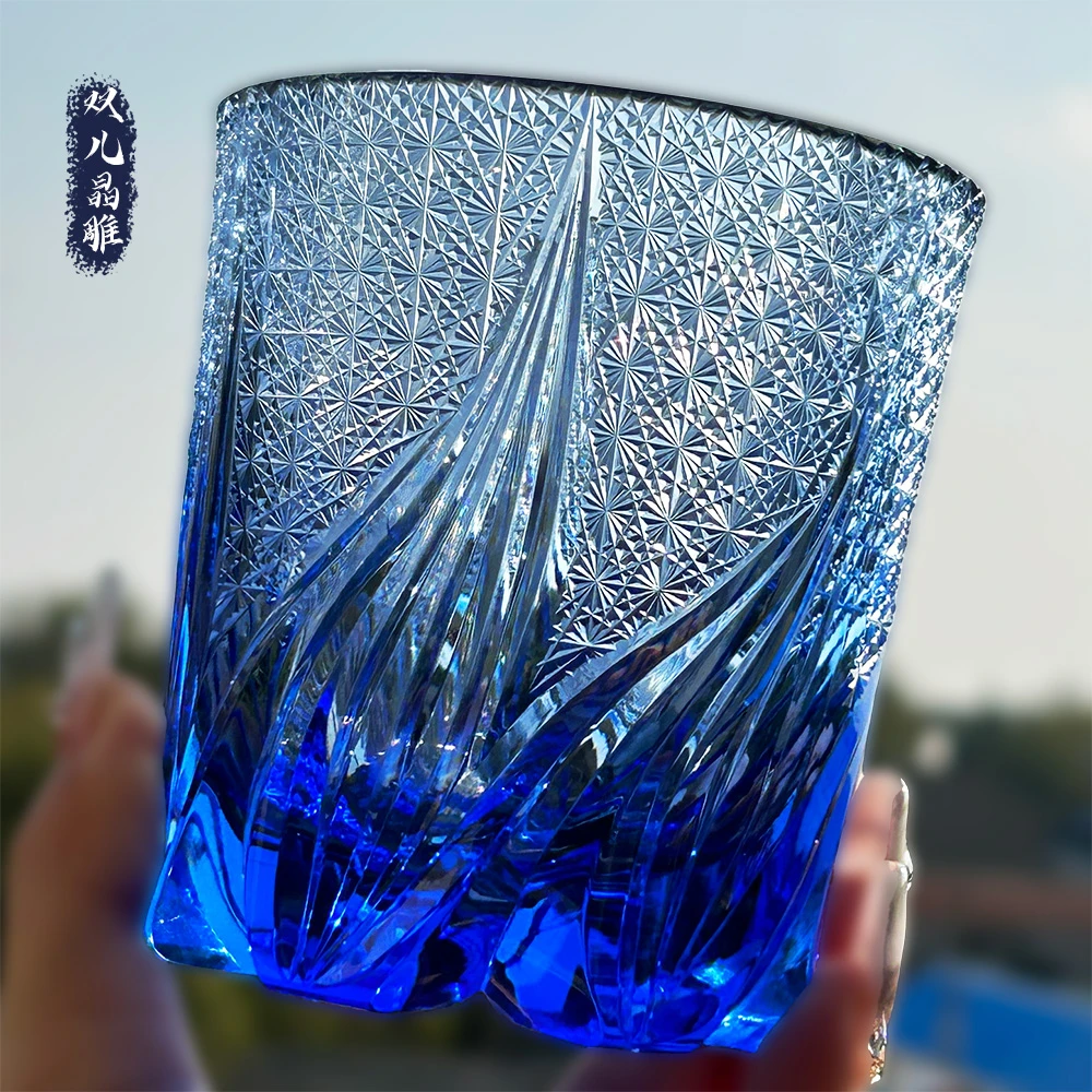 【24K】火焰蓝水晶玻璃威士忌酒杯高档高端礼品礼物手工