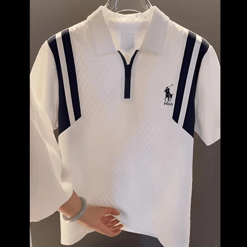 2025欧货轻奢男士针织冰丝短袖T恤夏季休闲POLO衫条纹百搭上衣潮