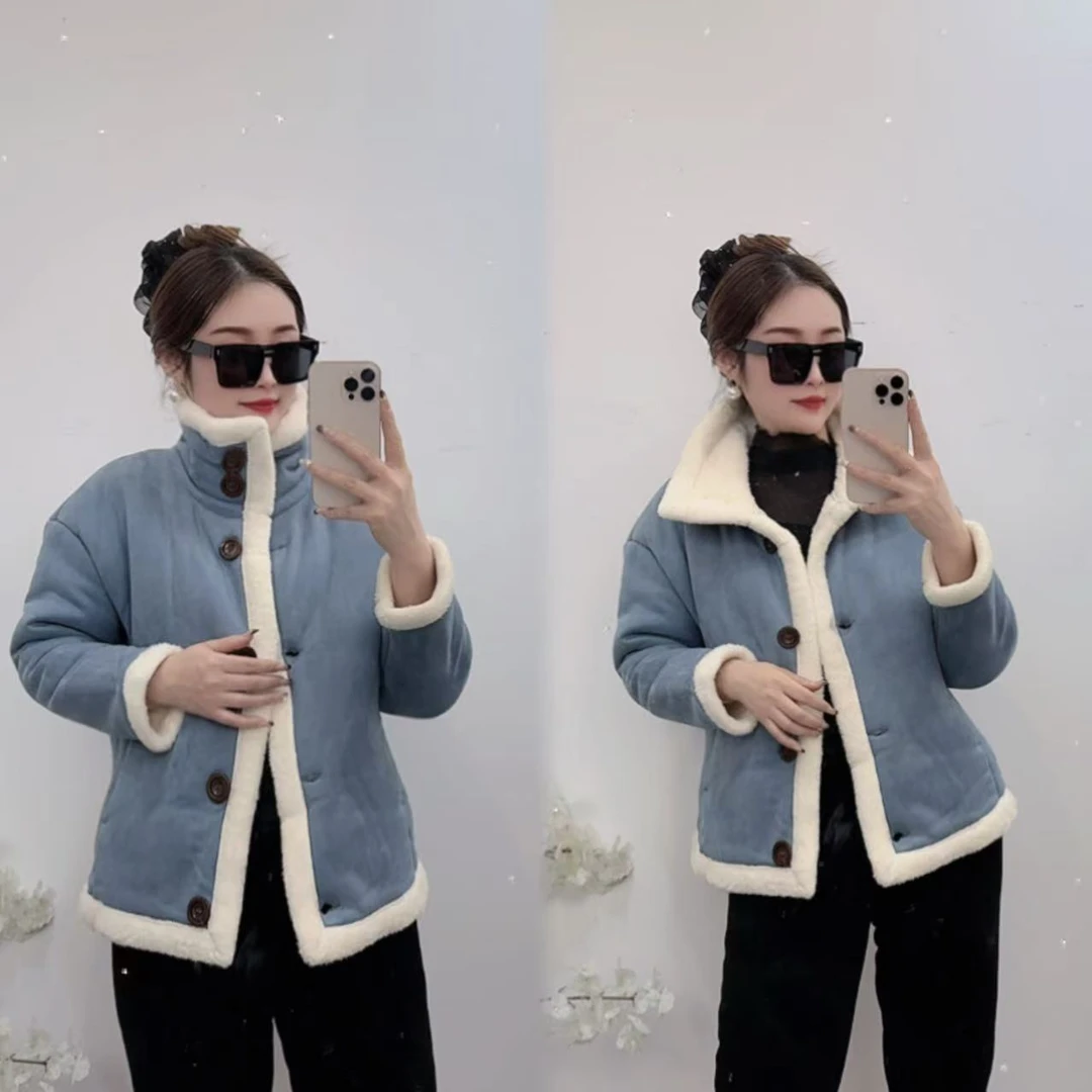 2544  花嫂家冬季新款立领纯色三层夹棉加厚家居服套装