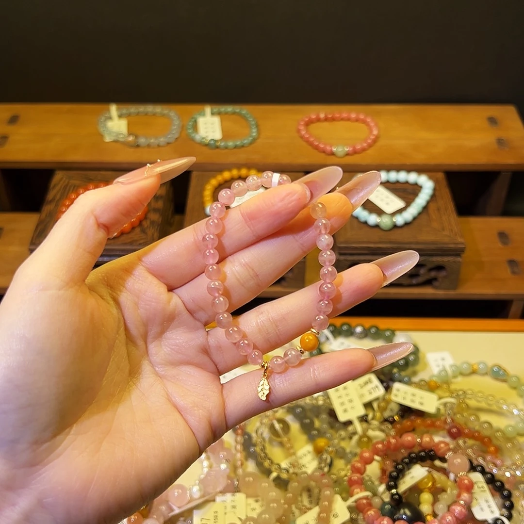 水晶手链银S925镶嵌粉水80