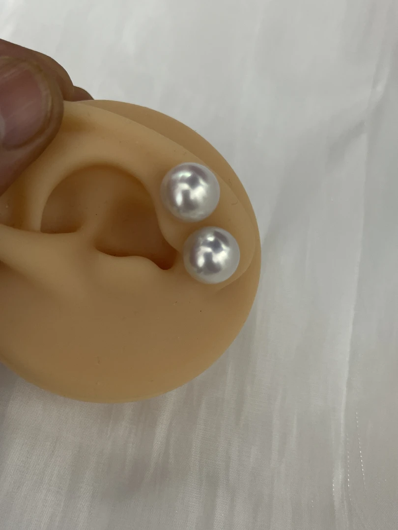 天然海水珍珠正圆11炫彩澳白时尚18k耳钉气质