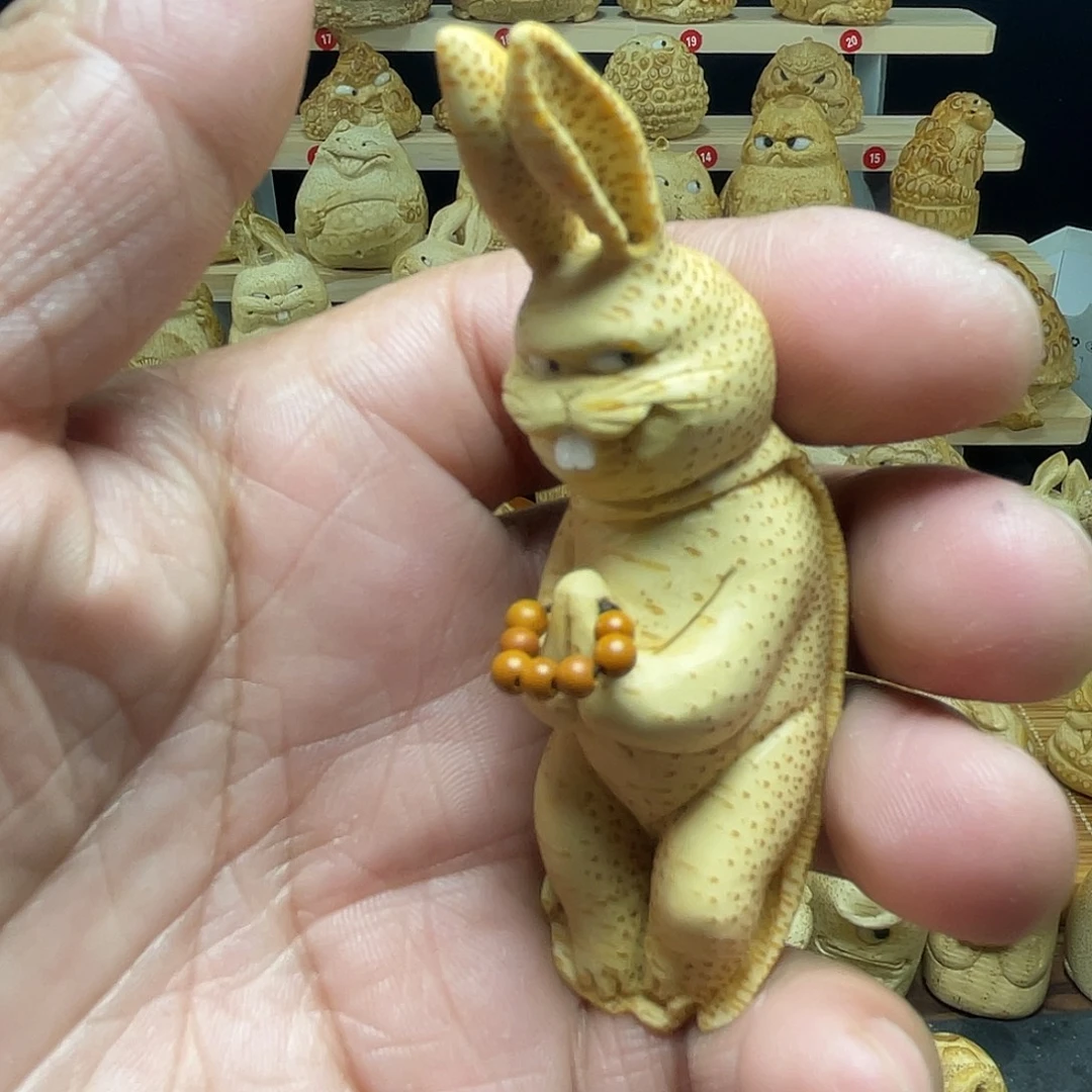 竹竹根雕兔子手把件