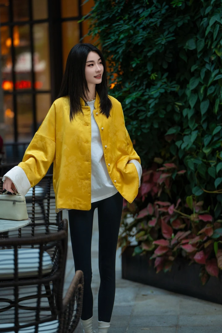 早春外套中国风新中式休闲黄色外套秋冬显瘦年轻春季