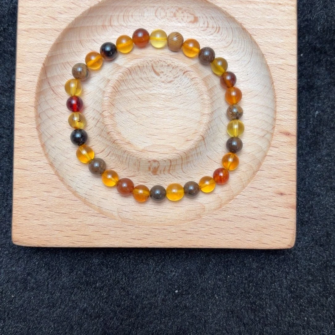 琥珀未镶嵌珠宝奇石6.2mm多宝单圈