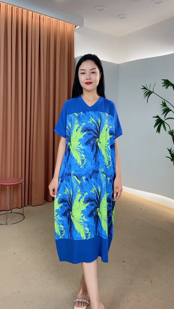 095号女装复古夏季气质优雅印花连衣裙显瘦气质长款