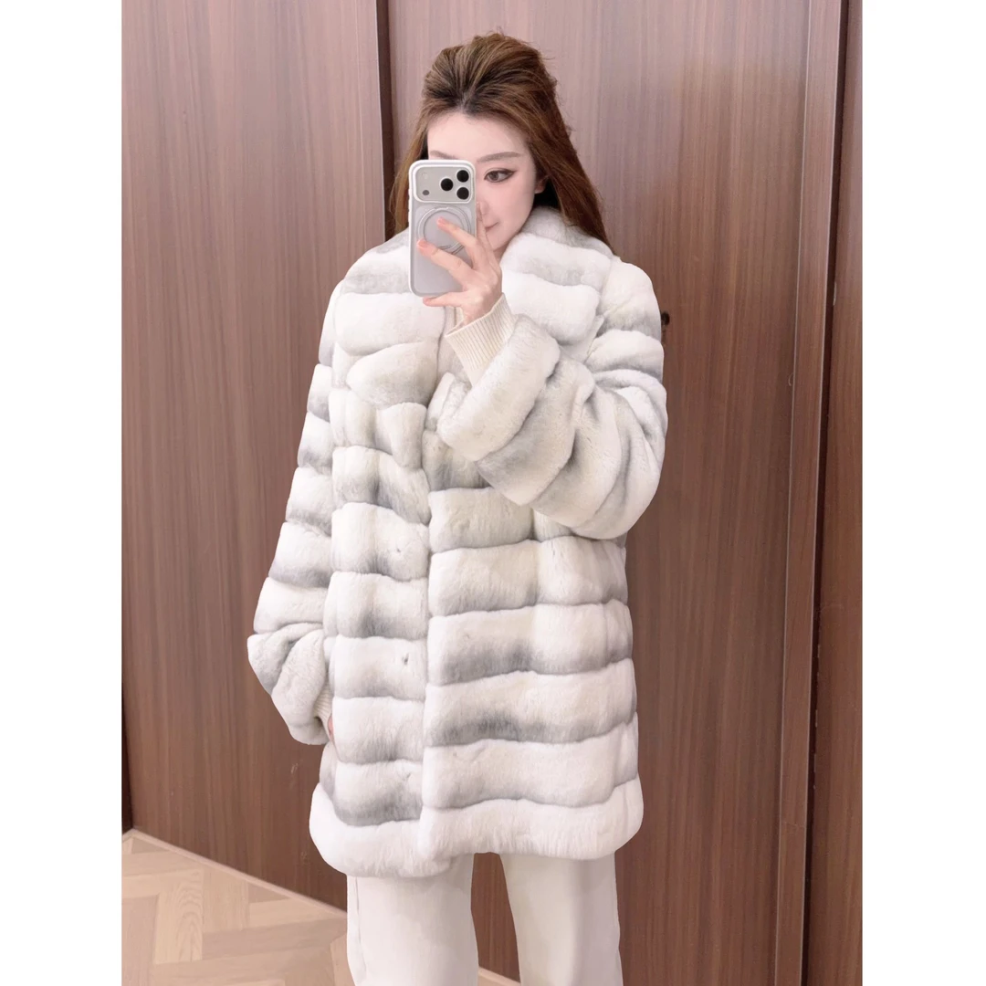 QIXIAOYAO.皮草丝绒青紫蓝兔皮毛一体皮草外套冬季新#YTNXQ25T17