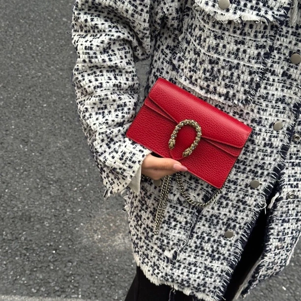 99新 GUCCI/古驰 mini酒神全皮钻扣链条包，尺寸16*10*2.5