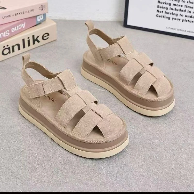 森系复古包头凉鞋女2025夏季新款真皮女鞋韩系镂5H6-7575