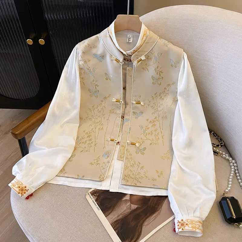 9503款金竹玉蝶织锦缎织绣提花新中式中国风马甲