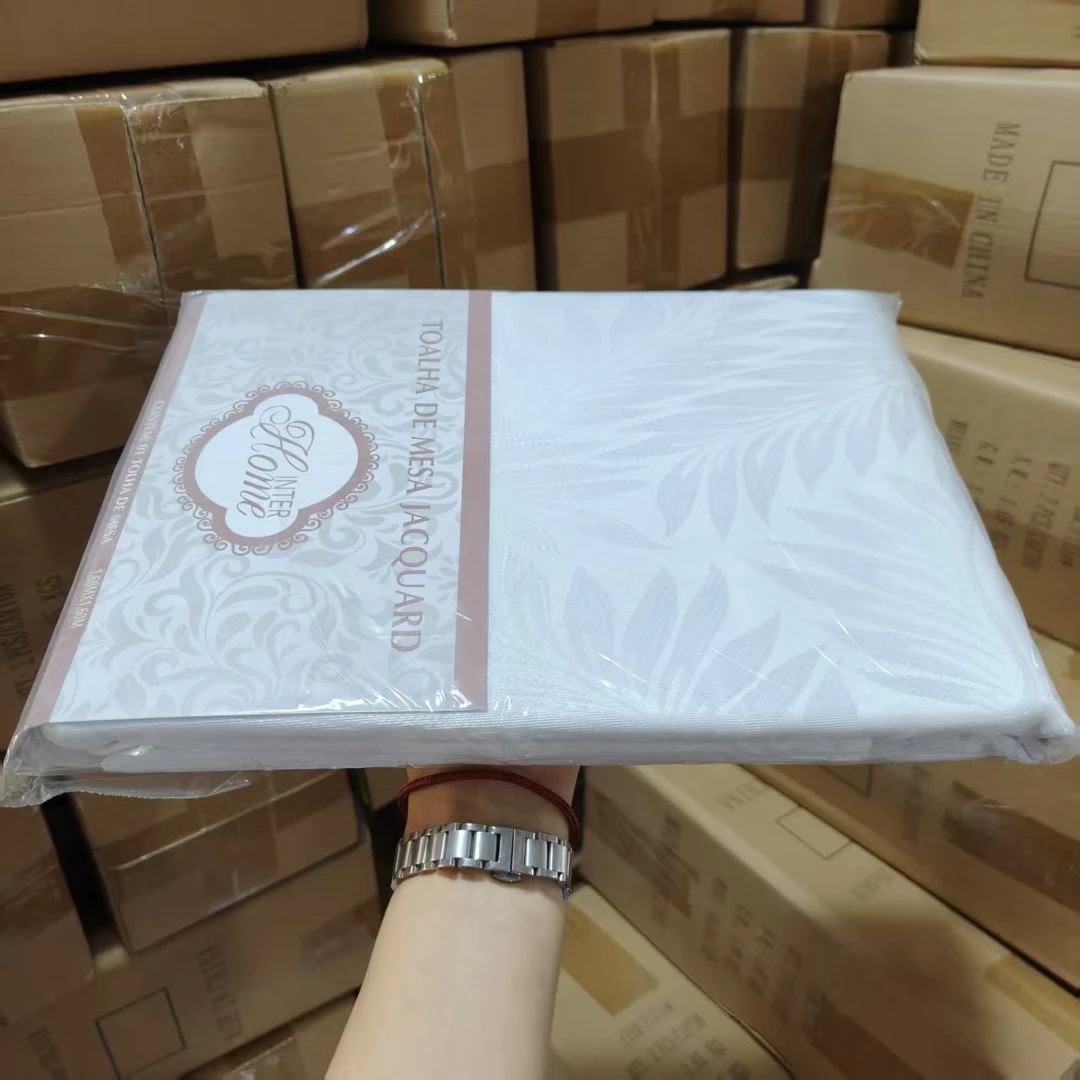 叶子款–无异味！160*160 白色梭织提花台布/防尘盖布
